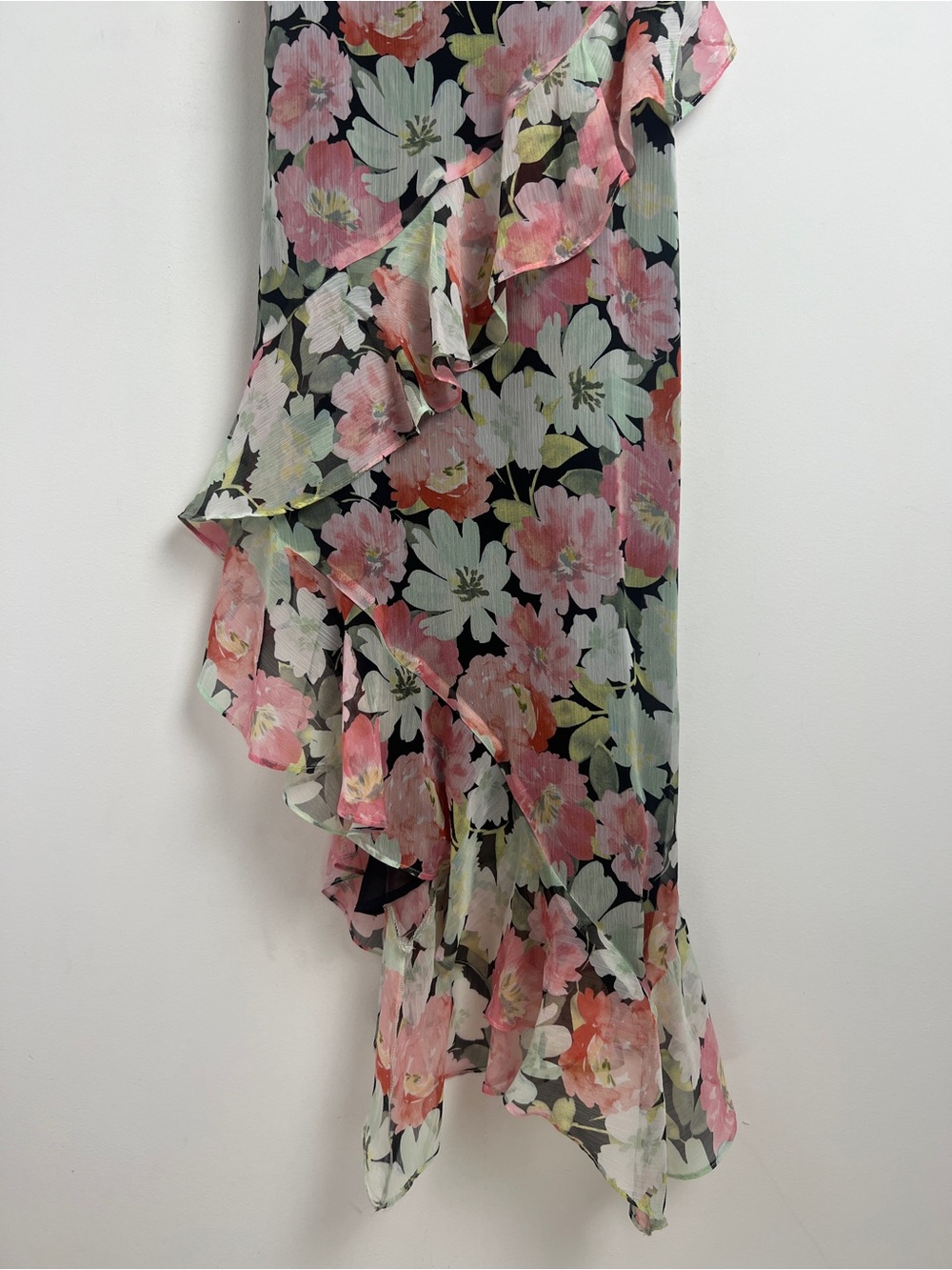 NEW ZARA Medium Floral Print Chiffon Tiered Ruffle Asymmetrical Hem Midi Dress - Picture 8 of 15